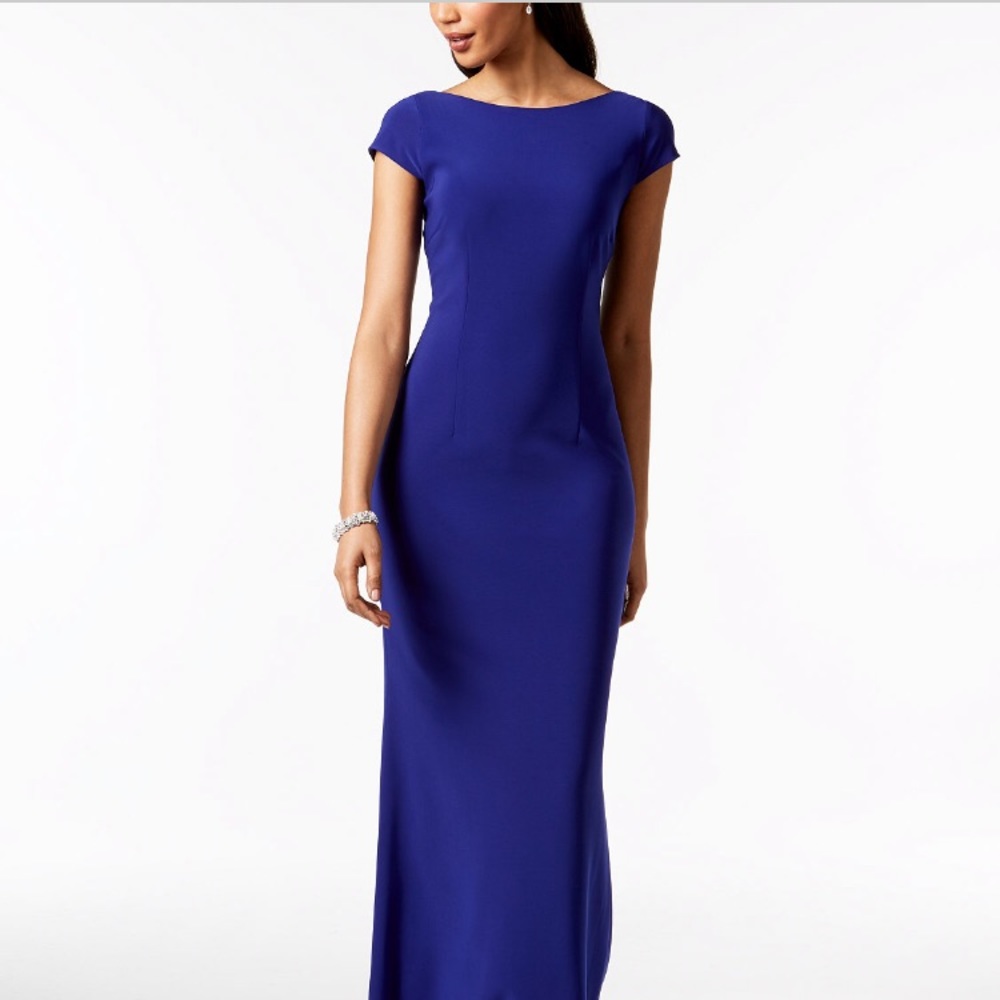 NWT: Betsy & Adam Bow-Back Gown in eclectic blue